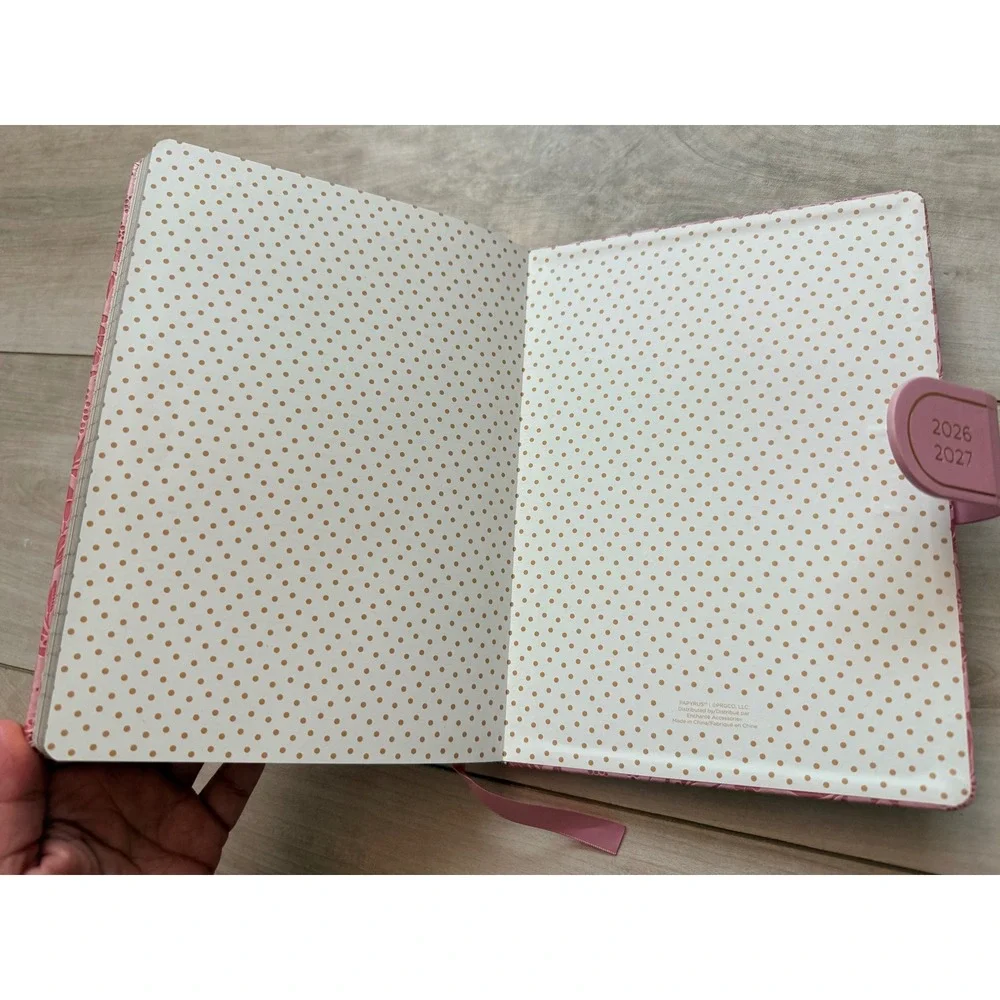 Papyrus 2026-2027 18-Month Faux Leather Planner Pink Floral Gold Leaf Edge NWT